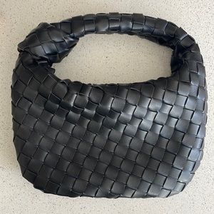 Black leather woven bag